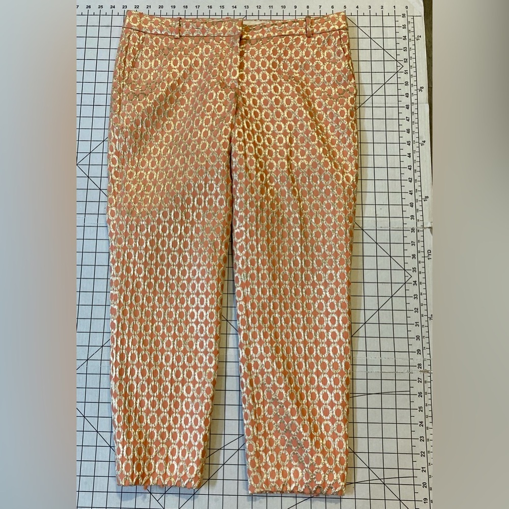 J. Crew Women’s Size 8 Gold/Salmon Patterned Trouser Pants‎